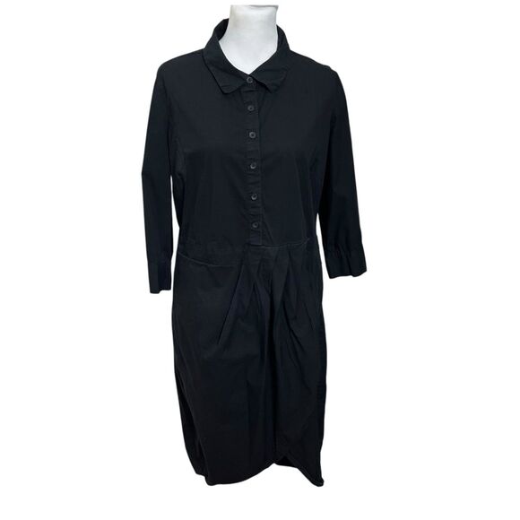 Universal Standard Fine Shirt Dress Black Asymmetrical Midi Women’s Size 14-16 - Picture 2 of 10